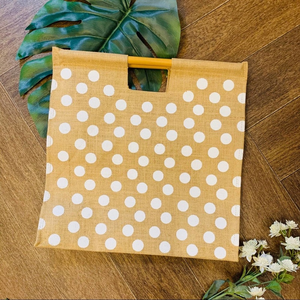 NEW Polka Dot Boho CarryAll Rattan Bamboo Bag 1711